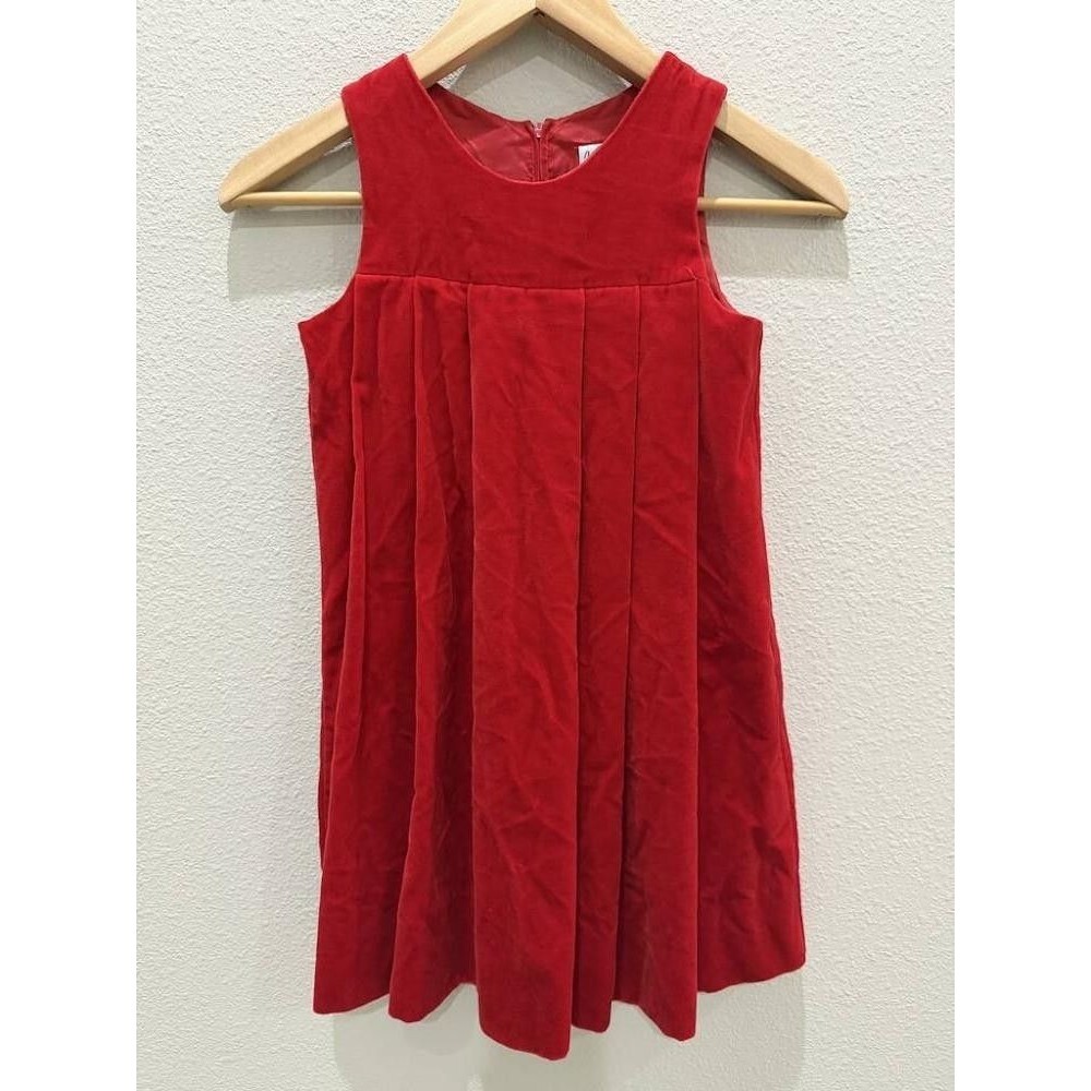 VTG Jayne Copeland Red Cotton Velvet Pleated Christmas Dress 5